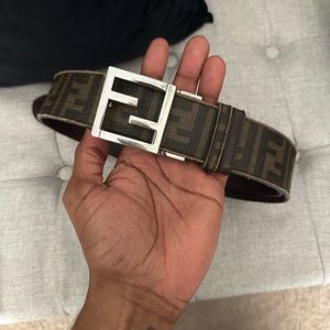 Brown reversible fendi belt